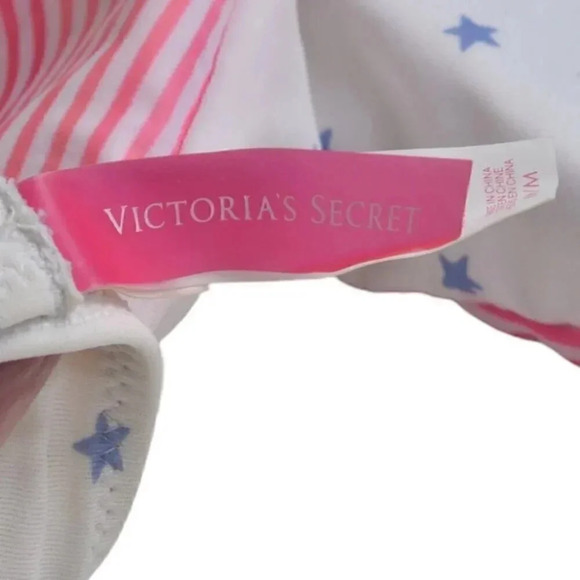 Victoria’s Secret Stars & Stripes Twist  Bikini Top Pink White Blue Size Medium - Picture 8 of 10